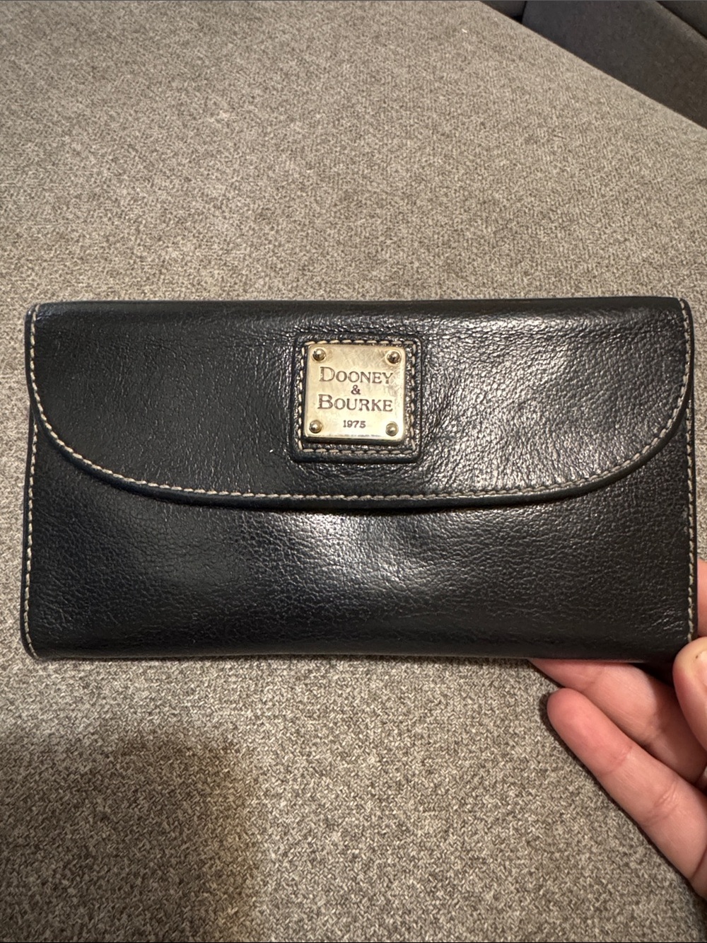 Dooney & Bourke Black Leather Flap Continental Wallet with Gold Plaque